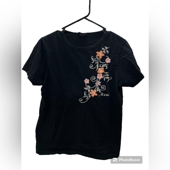 Vintage Embroidered Hawaii Maui Floral Black Shirt size Small - Picture 1 of 6